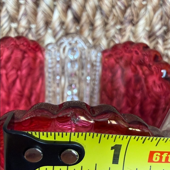 Vintage Cranberry Flash Triangle Footed Button Zipper Glass Vase 8.75” - Picture 16 of 17